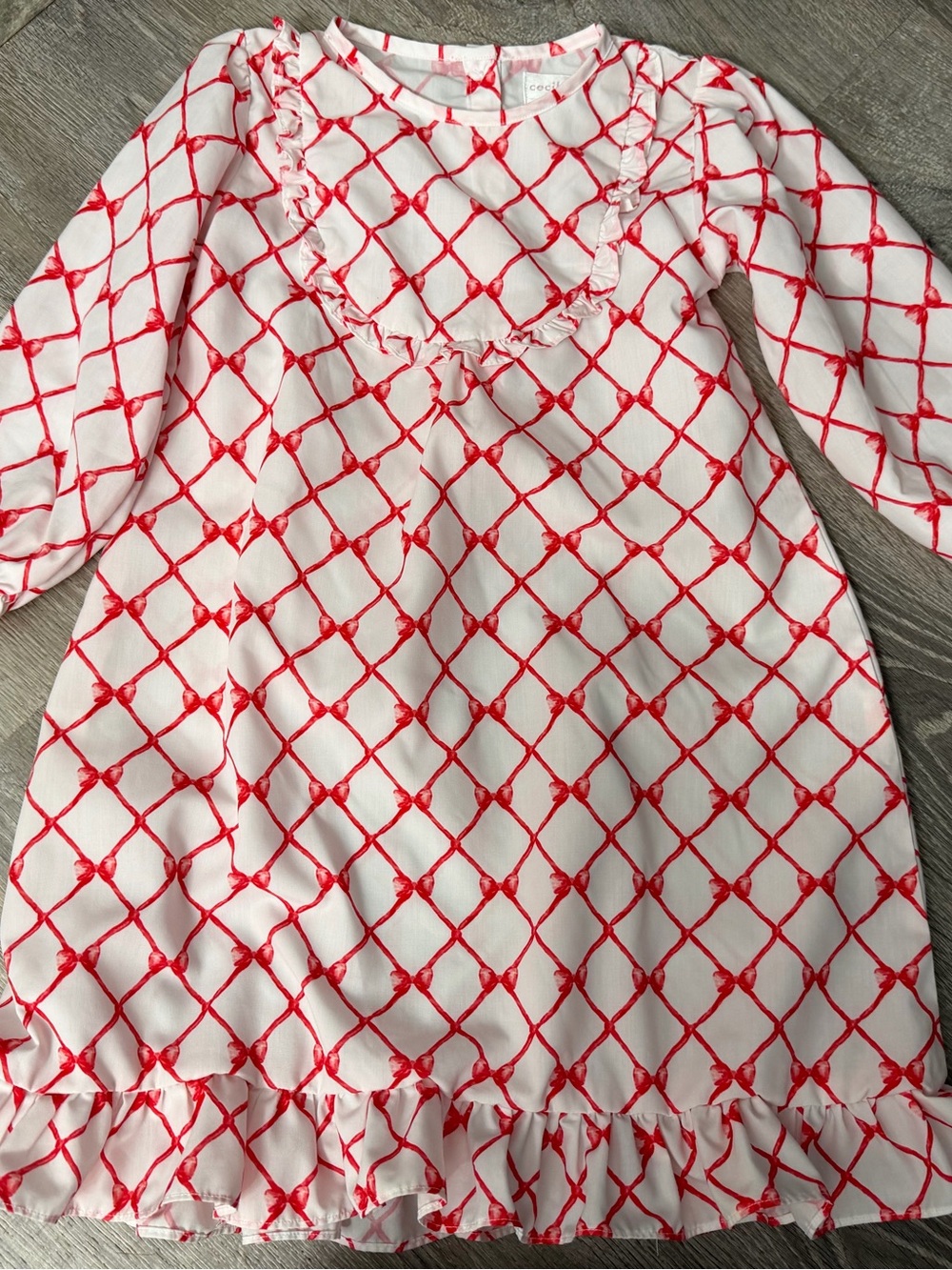Cecil and Lou White and Red Ruffle-Trim Bow Nightgown